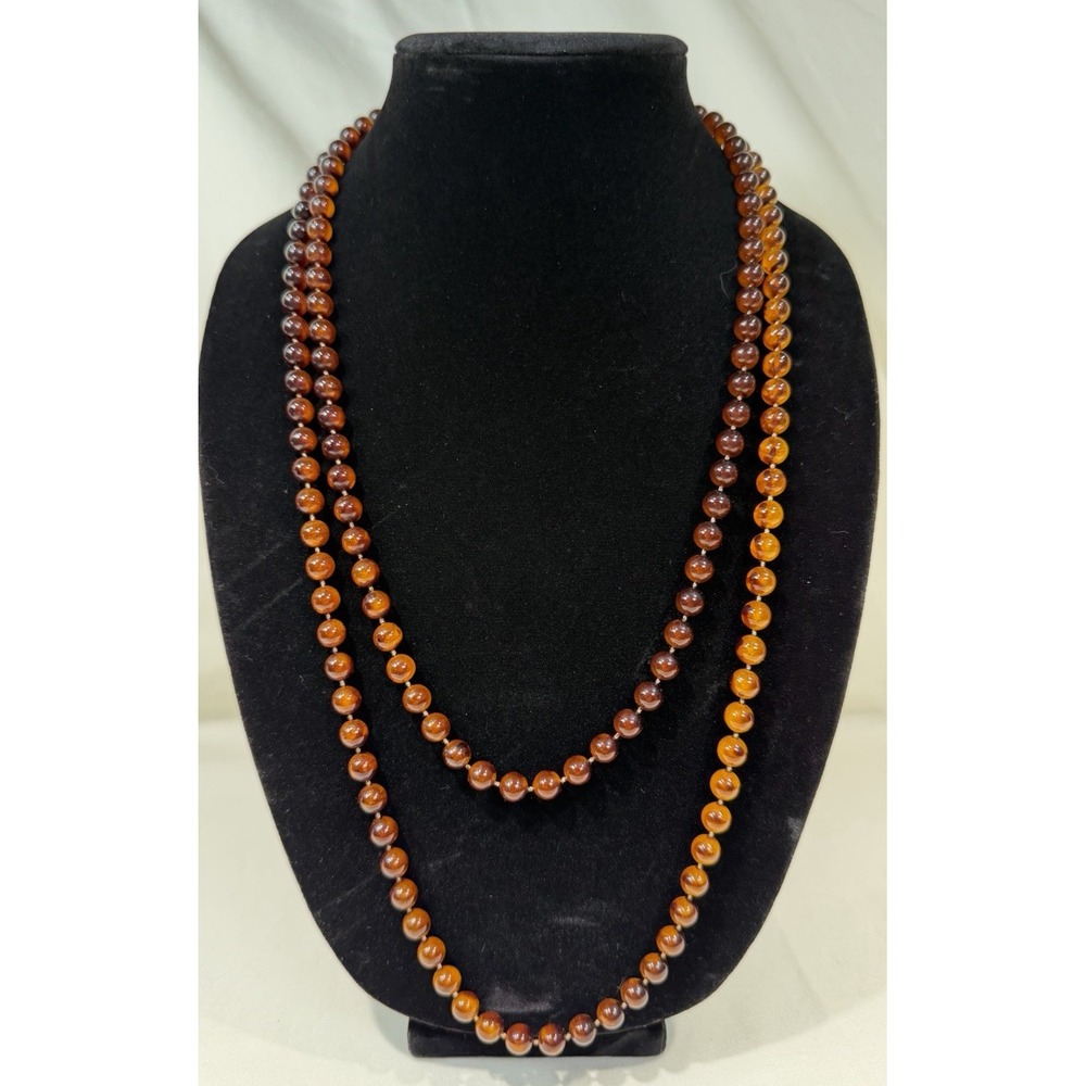 Extra Long Amber Tone Plastic Beaded Necklace Vintage 54" Flapper Length